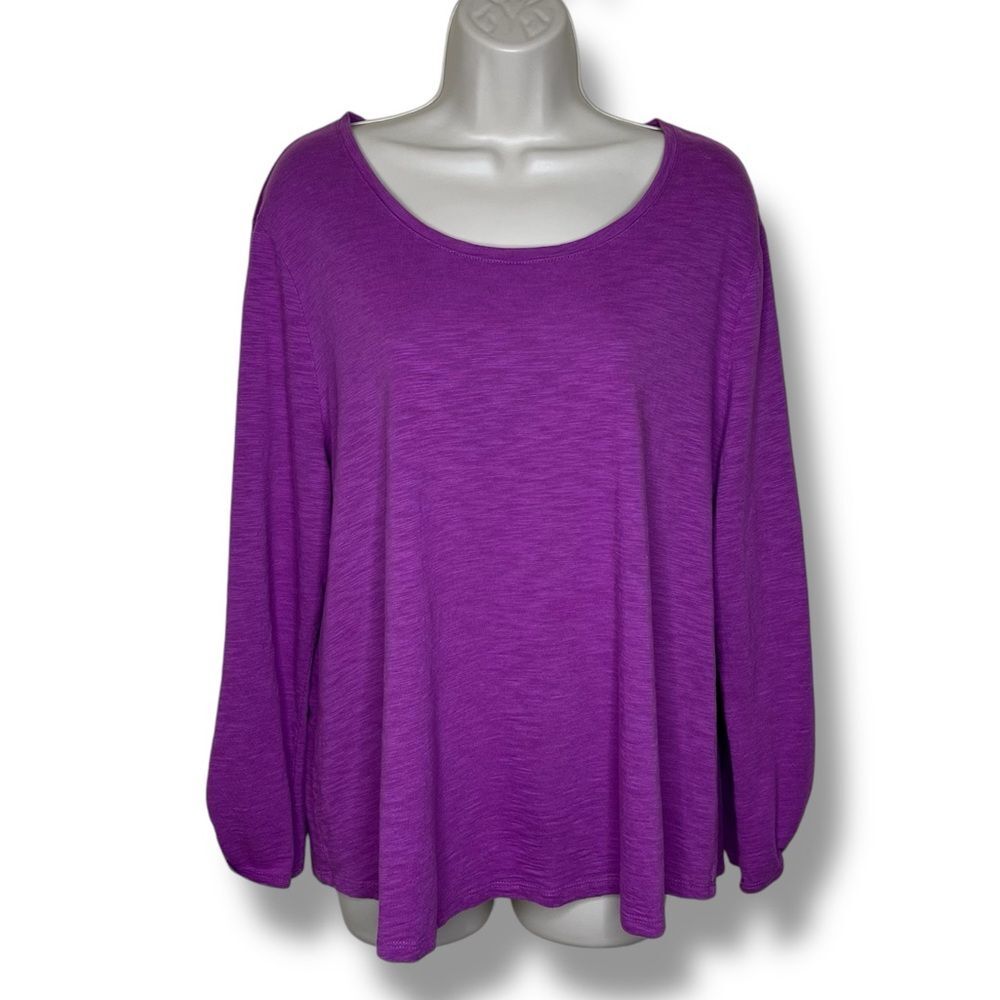 Chicos Ultimate Tee Slub Knit Cotton Modal Button Sleeve Top Magenta Women XL